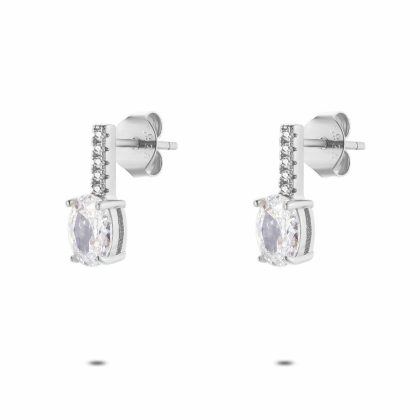 Boucles D’oreilles | Boucles D’Oreilles en Argent, Pierre Ovale Blanc – Femmes Bijoux Blanc