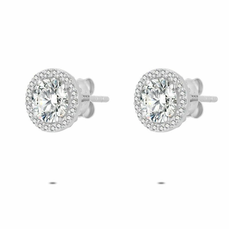 Boucles D’oreilles | Boucles D’Oreilles en Argent, Pierre Ronde Blanc – Femmes Bijoux Blanc