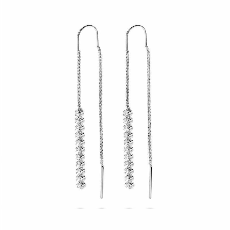 Boucles D’oreilles | Boucles D’Oreilles en Argent, Pierres, Chaîne Blanc – Femmes Bijoux Blanc