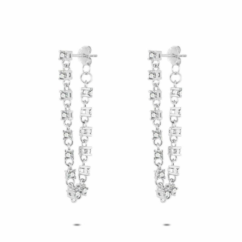 Boucles D’oreilles | Boucles D’Oreilles en Argent, Pierres en Boucle Blanc – Femmes Bijoux Blanc