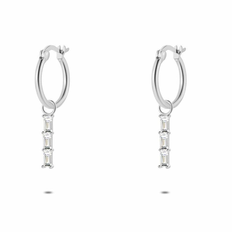 Boucles D’oreilles | Boucles D’Oreilles en Argent, Pierres Rectangulaires Blanc – Femmes Bijoux Blanc