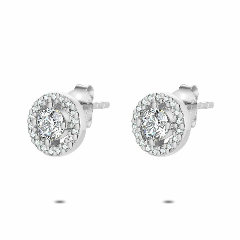 Boucles D’oreilles | Boucles D’Oreilles en Argent, Pierres Rondes Blanc – Femmes Bijoux Blanc