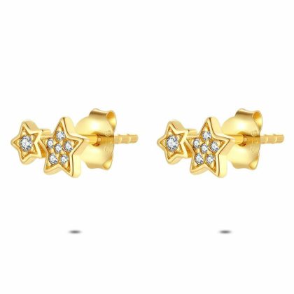 Boucles D’oreilles | Boucles D’Oreilles en Argent Plaqué Or 18Ct, 2 Étoiles Blanc – Enfants/Femmes Bijoux Blanc