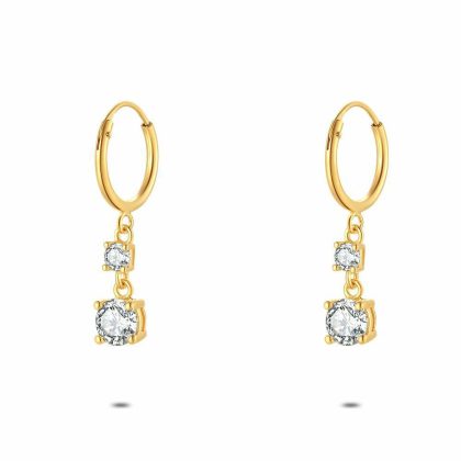 Boucles D’oreilles | Boucles D’Oreilles en Argent Plaqué Or 18Ct, 2 Pierres Blanches Blanc – Femmes Bijoux Blanc