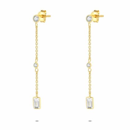 Boucles D’oreilles | Boucles D’Oreilles en Argent Plaqué Or 18Ct, 3 Pierres Sur Chaine Blanc – Femmes Bijoux Blanc