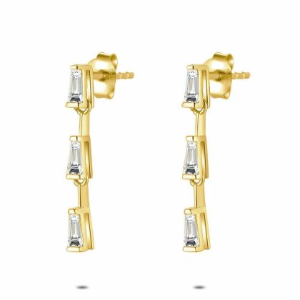 Boucles D’oreilles | Boucles D’Oreilles en Argent Plaqué Or 18Ct, 3 Trapèzes Zirconia Blanc – Femmes Bijoux Blanc