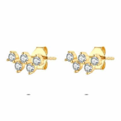 Boucles D’oreilles | Boucles D’Oreilles en Argent Plaqué Or 18Ct, 5 Pierres Zigzag Blanc – Femmes Bijoux Blanc