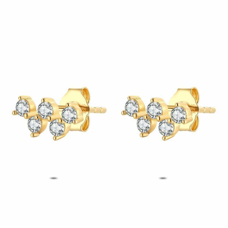 Boucles D’oreilles | Boucles D’Oreilles en Argent Plaqué Or 18Ct, 5 Pierres Zigzag Blanc – Femmes Bijoux Blanc