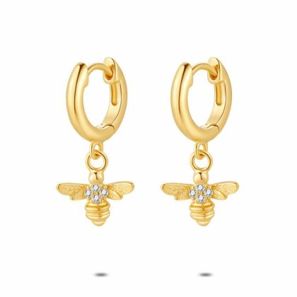 Boucles D’oreilles | Boucles D’Oreilles en Argent Plaqué Or 18Ct, Abeille, Zircons Blanc – Femmes Bijoux Blanc