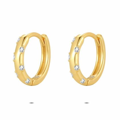 Boucles D’oreilles | Boucles D’Oreilles en Argent Plaqué Or 18Ct, Anneau, 6 Pierres Blanc – Femmes Bijoux Blanc