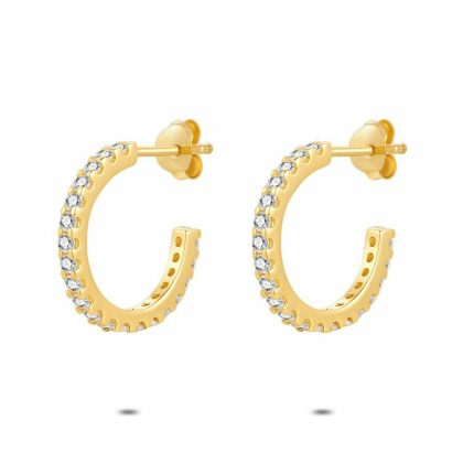 Boucles D’oreilles | Boucles D’Oreilles en Argent Plaqué Or 18Ct, Anneau Blanc – Femmes Bijoux Blanc