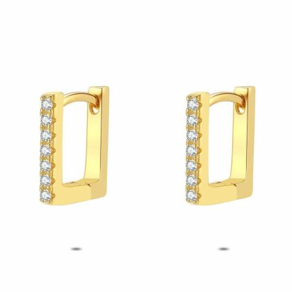 Boucles D’oreilles | Boucles D’Oreilles en Argent Plaqué Or 18Ct, Anneau Carré Blanc – Femmes Bijoux Blanc