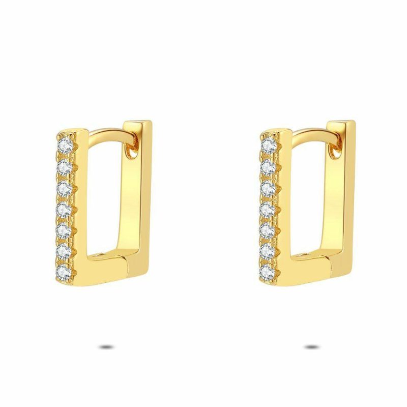 Boucles D’oreilles | Boucles D’Oreilles en Argent Plaqué Or 18Ct, Anneau Carré Blanc – Femmes Bijoux Blanc