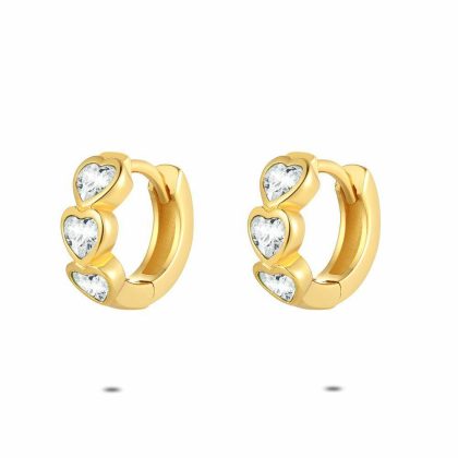 Boucles D’oreilles | Boucles D’Oreilles en Argent Plaqué Or 18Ct, Anneau, Coeurs Blancs Blanc – Enfants/Femmes Bijoux Blanc