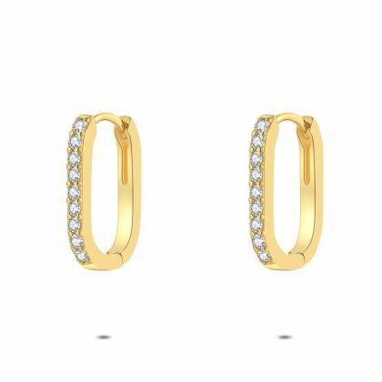 Boucles D’oreilles | Boucles D’Oreilles en Argent Plaqué Or 18Ct, Anneau Ovale Blanc – Femmes Bijoux Blanc