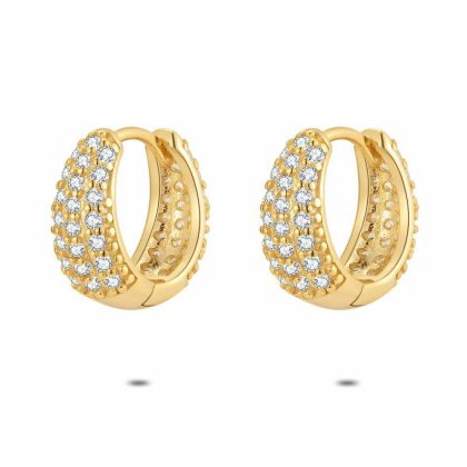 Boucles D’oreilles | Boucles D’Oreilles en Argent Plaqué Or 18Ct, Anneau, Pierres Blanc – Femmes Bijoux Blanc