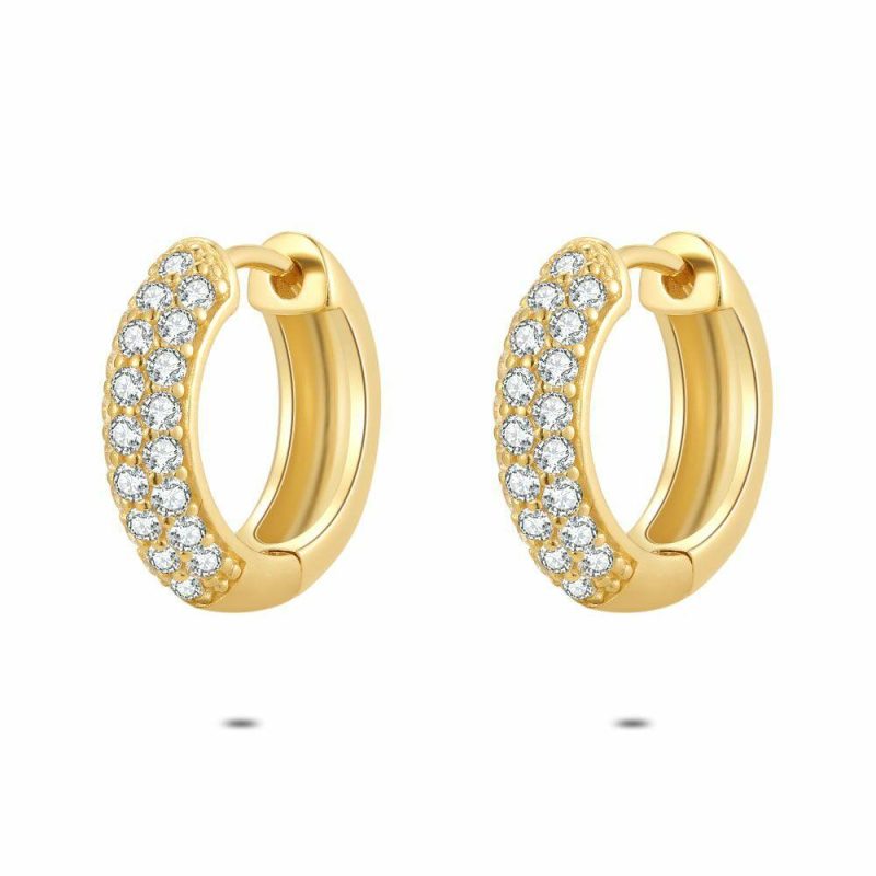 Boucles D’oreilles | Boucles D’Oreilles en Argent Plaqué Or 18Ct, Anneau, Pierres Blanc – Femmes Bijoux Blanc