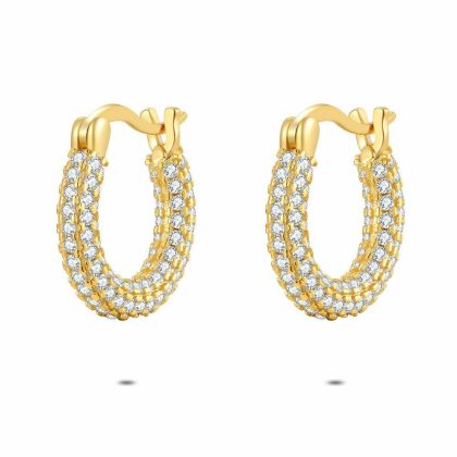 Boucles D’oreilles | Boucles D’Oreilles en Argent Plaqué Or 18Ct, Anneau, Pierres Blanc – Femmes Bijoux Blanc