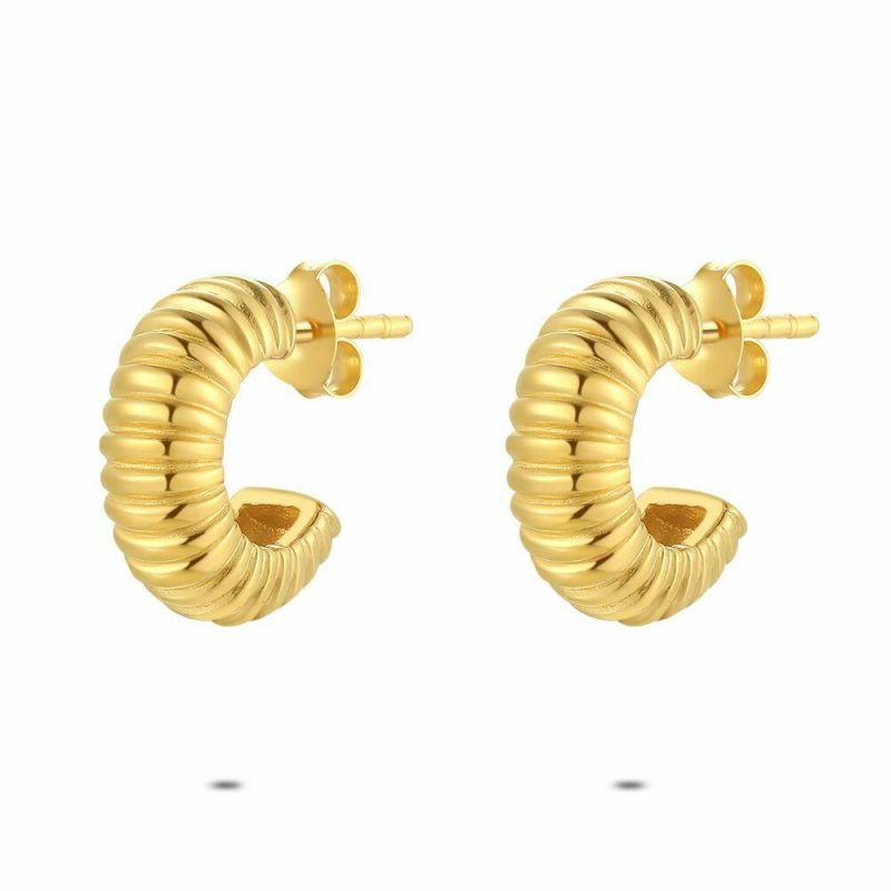 Boucles D’oreilles | Boucles D’Oreilles en Argent Plaqué Or 18Ct, Anneau Strié Pas de couleur – Femmes Bijoux Boucles D'oreilles