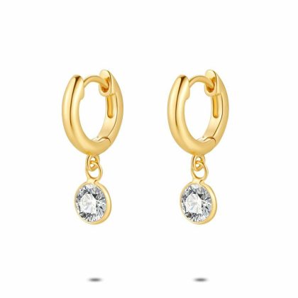 Boucles D’oreilles | Boucles D’Oreilles en Argent Plaqué Or 18Ct, Anneau, Zircon Blanc – Femmes Bijoux Blanc