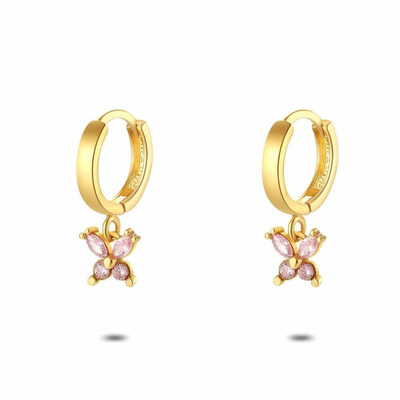 Boucles D’oreilles | Boucles D’Oreilles en Argent Plaqué Or 18Ct, Anneaux, Papillon, Zircons Rose Rose – Enfants Bijoux Boucles D'oreilles