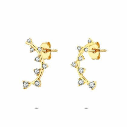 Boucles D’oreilles | Boucles D’Oreilles en Argent Plaqué Or 18Ct, Arc, Pierres Blanc – Femmes Bijoux Blanc