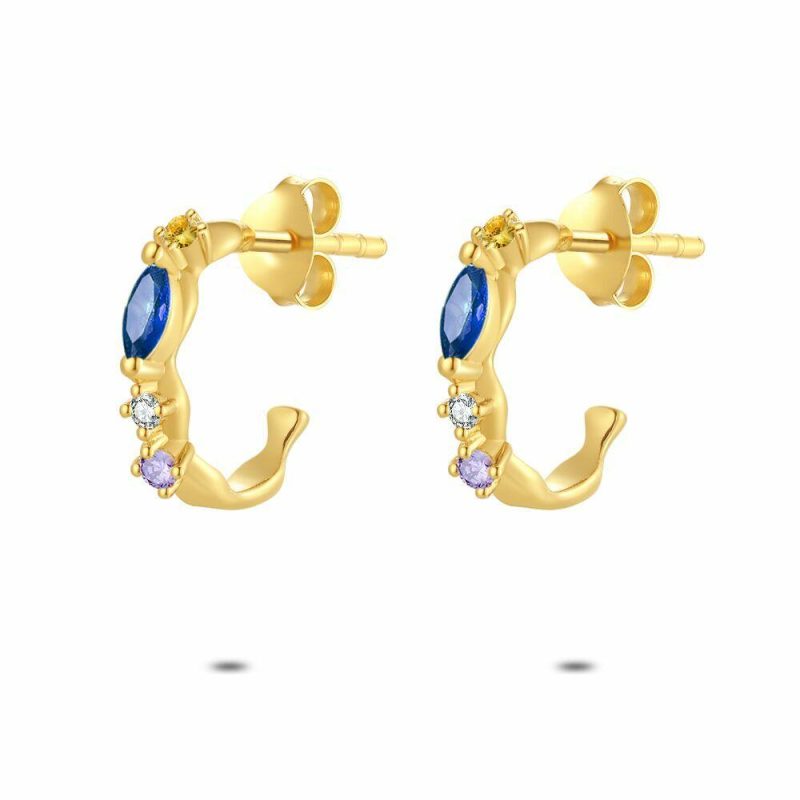 Boucles D’oreilles | Boucles D’Oreilles en Argent Plaqué Or 18Ct, Blanc, Bleu et Mauve Multi – Femmes Bijoux Boucles D'oreilles