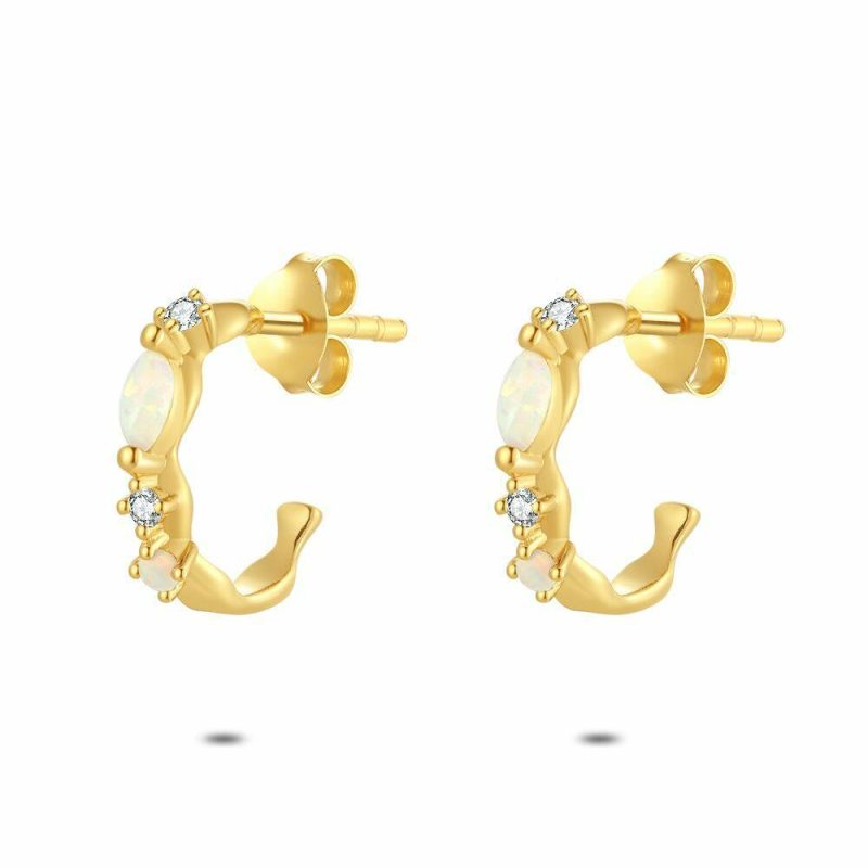 Boucles D’oreilles | Boucles D’Oreilles en Argent Plaqué Or 18Ct, Blanc et Opale Blanc – Femmes Bijoux Blanc