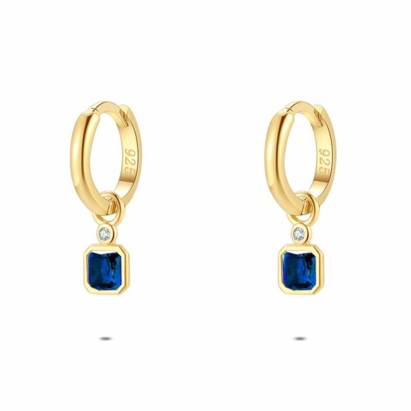 Boucles D’oreilles | Boucles D’Oreilles en Argent Plaqué Or 18Ct, Bleu et Blanc Bleu – Femmes Bijoux Bleu