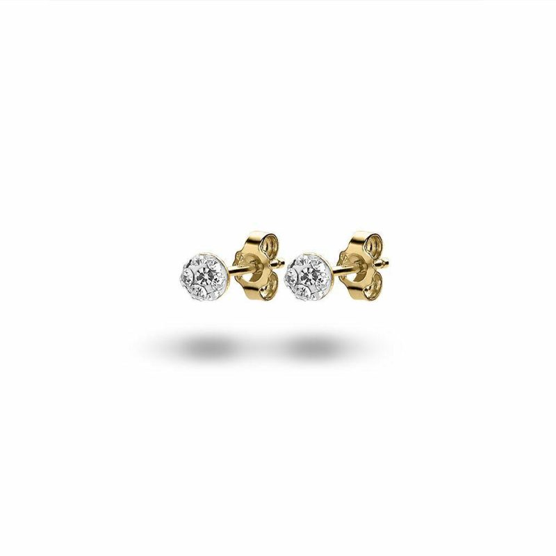 Boucles D’oreilles | Boucles D’Oreilles en Argent Plaqué Or 18Ct, Boule, Cristaux Blanc – Femmes Bijoux Blanc