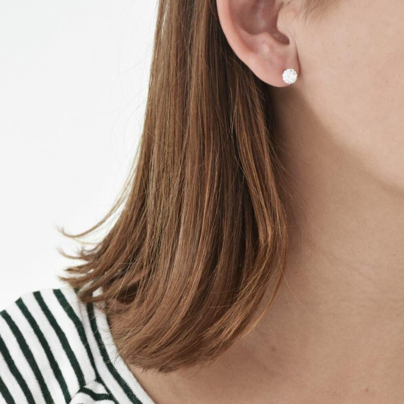 Boucles D’oreilles | Boucles D’Oreilles en Argent Plaqué Or 18Ct, Boule, Cristaux Blanc – Femmes Bijoux Blanc