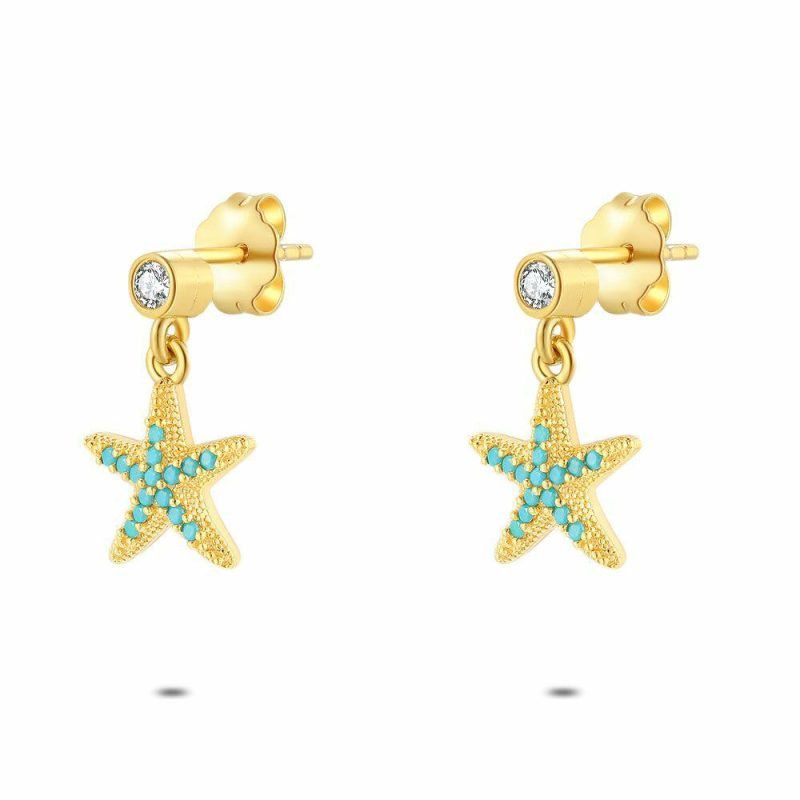 Boucles D’oreilles | Boucles D’Oreilles en Argent Plaqué Or 18Ct, Étoile de Mer Turquoise Turquoise – Enfants/Femmes Bijoux Boucles D'oreilles