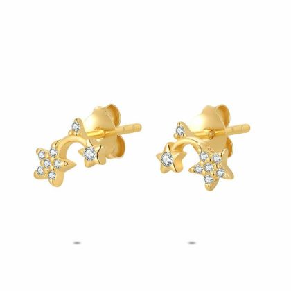 Boucles D’oreilles | Boucles D’Oreilles en Argent Plaqué Or 18Ct, Étoiles, Pierres Blanc – Femmes Bijoux Blanc