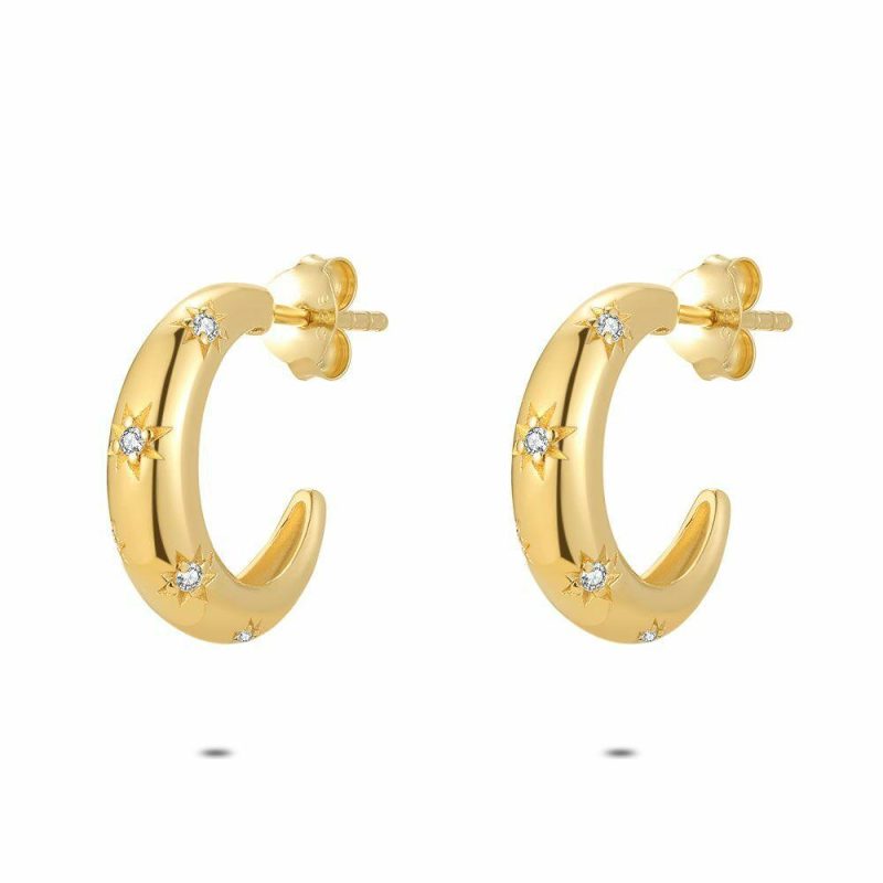 Boucles D’oreilles | Boucles D’Oreilles en Argent Plaqué Or 18Ct, Étoiles, Pierres Blanc – Femmes Bijoux Blanc