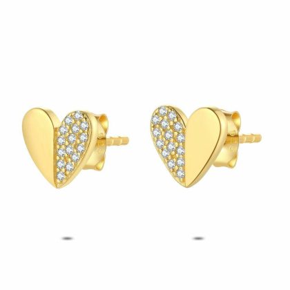 Boucles D’oreilles | Boucles D’Oreilles en Argent Plaqué Or 18Ct, Coeur Blanc – Femmes Bijoux Blanc