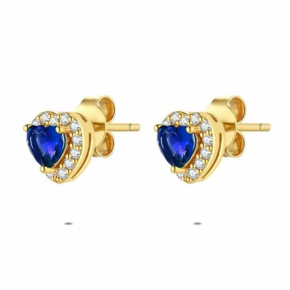 Boucles D’oreilles | Boucles D’Oreilles en Argent Plaqué Or 18Ct, Coeur, Bleu et Blanc Bleu – Femmes Bijoux Bleu