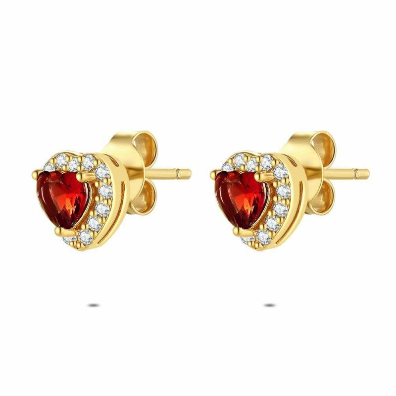 Boucles D’oreilles | Boucles D’Oreilles en Argent Plaqué Or 18Ct, Coeur, Rouge et Blanc Rouge – Femmes Bijoux Boucles D'oreilles