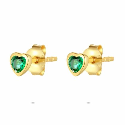 Boucles D’oreilles | Boucles D’Oreilles en Argent Plaqué Or 18Ct, Coeur Vert Vert – Enfants/Femmes Bijoux Boucles D'oreilles