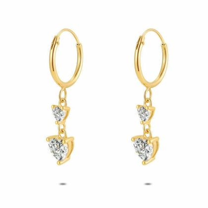 Boucles D’oreilles | Boucles D’Oreilles en Argent Plaqué Or 18Ct, Coeurs, Pierres Blanc – Femmes Bijoux Blanc