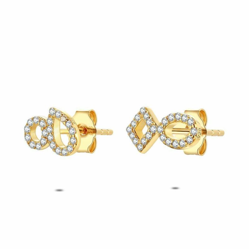 Boucles D’oreilles | Boucles D’Oreilles en Argent Plaqué Or 18Ct, Différentes Formes, Pierres Blanc – Femmes Bijoux Blanc