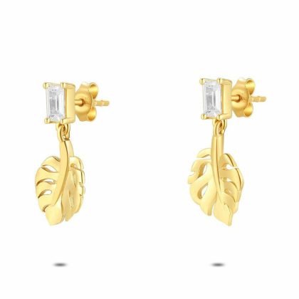 Boucles D’oreilles | Boucles D’Oreilles en Argent Plaqué Or 18Ct, Feuille Blanc – Femmes Bijoux Blanc