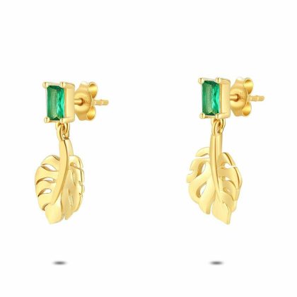 Boucles D’oreilles | Boucles D’Oreilles en Argent Plaqué Or 18Ct, Feuille Vert – Femmes Bijoux Boucles D'oreilles