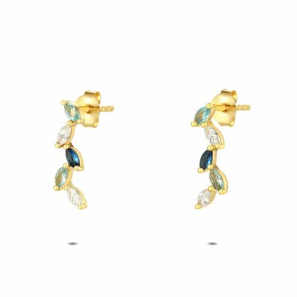 Boucles D’oreilles | Boucles D’Oreilles en Argent Plaqué Or 18Ct, Feuilles Bleues Multi – Femmes Bijoux Boucles D'oreilles