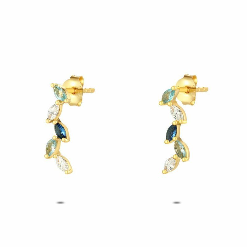 Boucles D’oreilles | Boucles D’Oreilles en Argent Plaqué Or 18Ct, Feuilles Bleues Multi – Femmes Bijoux Boucles D'oreilles