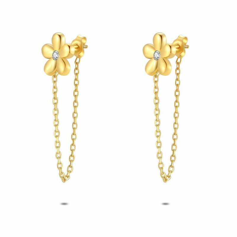 Boucles D’oreilles | Boucles D’Oreilles en Argent Plaqué Or 18Ct, Fleur Blanc – Femmes Bijoux Blanc