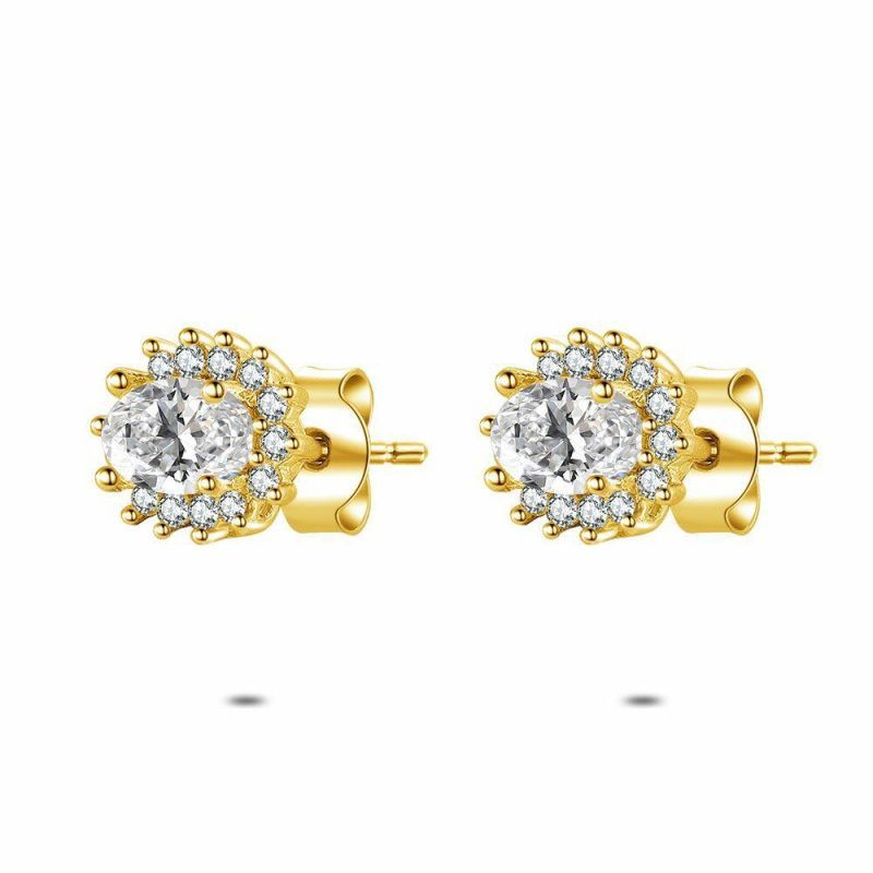 Boucles D’oreilles | Boucles D’Oreilles en Argent Plaqué Or 18Ct, Fleur, Pierres Blanc – Femmes Bijoux Blanc