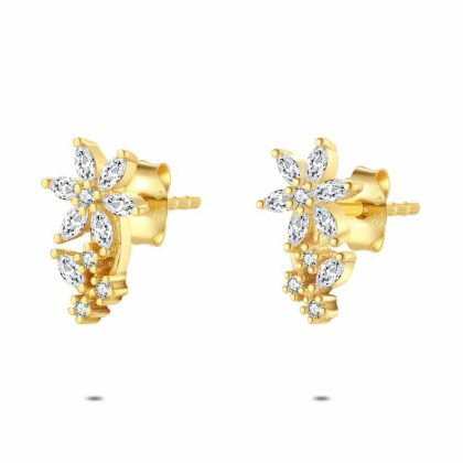 Boucles D’oreilles | Boucles D’Oreilles en Argent Plaqué Or 18Ct, Fleur, Pierres Blanc – Femmes Bijoux Blanc