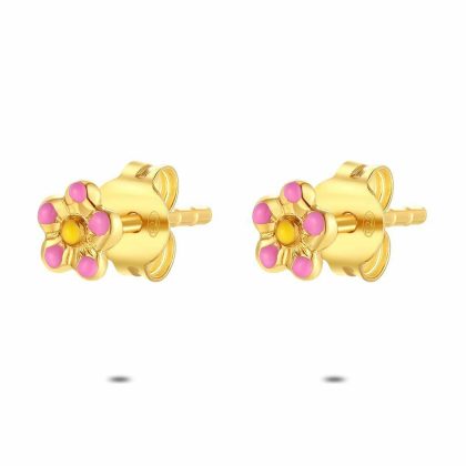 Boucles D’oreilles | Boucles D’Oreilles en Argent Plaqué Or 18Ct, Fleur Rose et Jaune Multi – Enfants Bijoux Boucles D'oreilles