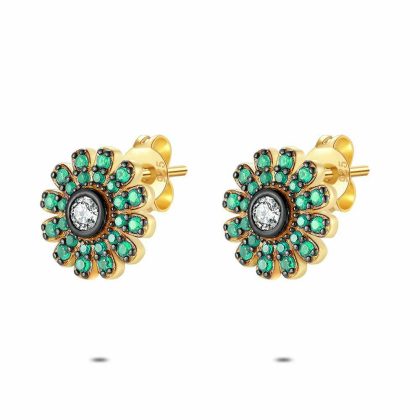 Boucles D’oreilles | Boucles D’Oreilles en Argent Plaqué Or 18Ct, Fleur, Vert et Blanc Vert – Femmes Bijoux Boucles D'oreilles