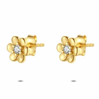 Boucles D’oreilles | Boucles D’Oreilles en Argent Plaqué Or 18Ct, Fleur, Zircon Blanc – Enfants/Femmes Bijoux Blanc